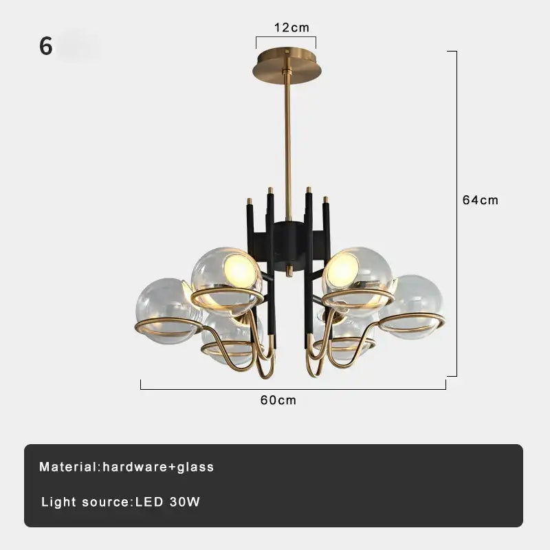 Modern gold and black glass ball pendant light with five clear glass globe shades for living room decorbites pendant light