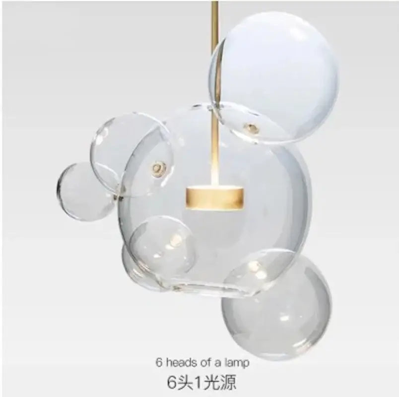 Modern gold and black decorbites glass chandelier with six transparent spherical bulbs for living room pendant light
