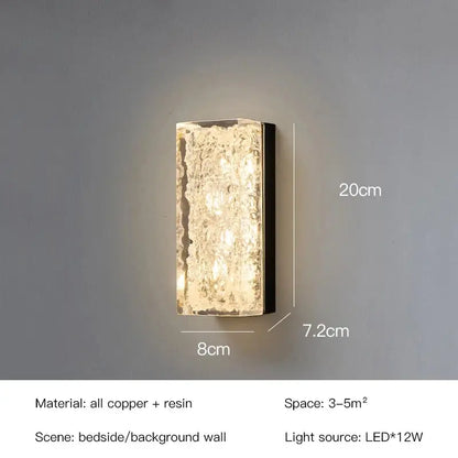 Modern gold and black led bedroom wall lamp with textured translucent resin front and copper frame wall lamp decorbites led bedroom