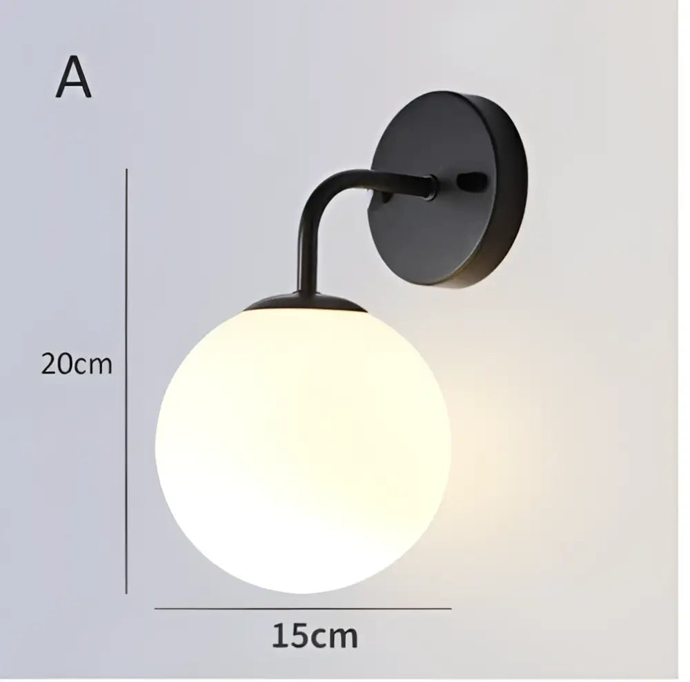 Modern gold and black led glass ball wall light with black metal sconce and frosted white shade for decorbites brozen black led