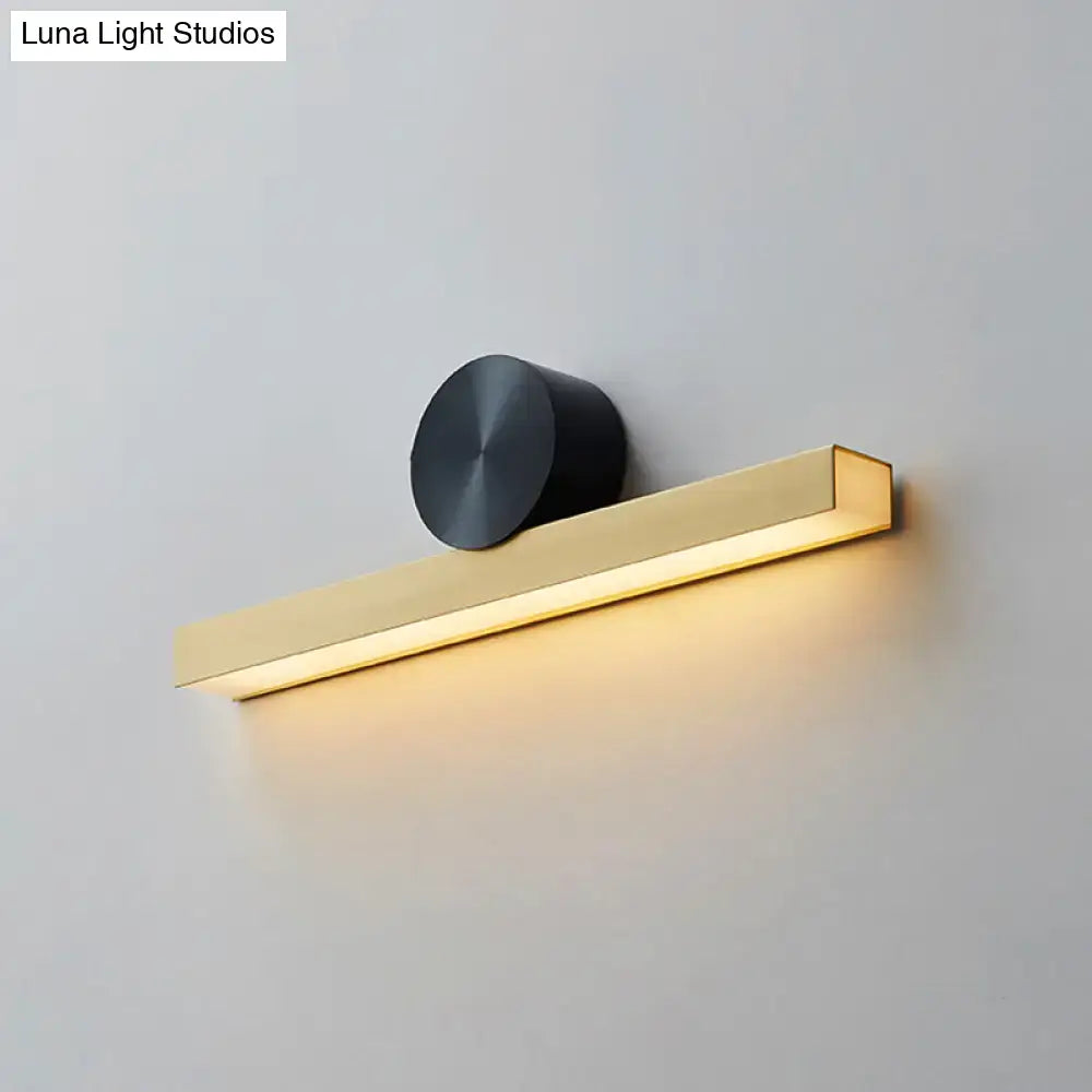 Modern gold and black linear wall light fixture with rectangular bar and matte black base for 110v-120v use