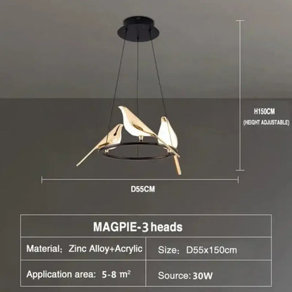Modern gold and black magpie pendant light with three sculpted birds iron finish cord pendant installation