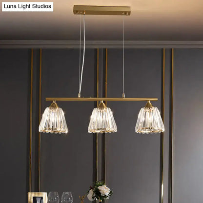 Modern gold and crystal pendant light with three fringe shades suspended by cords for dining room 220v-240v use
