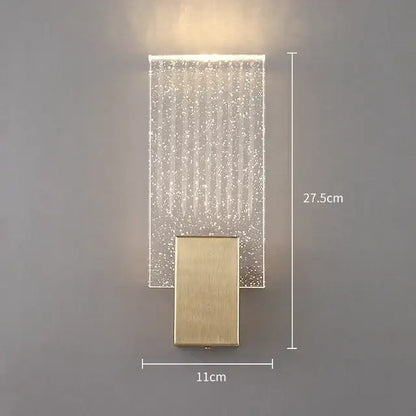 Modern gold and glass led wall lamps featuring a rectangular translucent crystal panel with embedded sparkling lights
