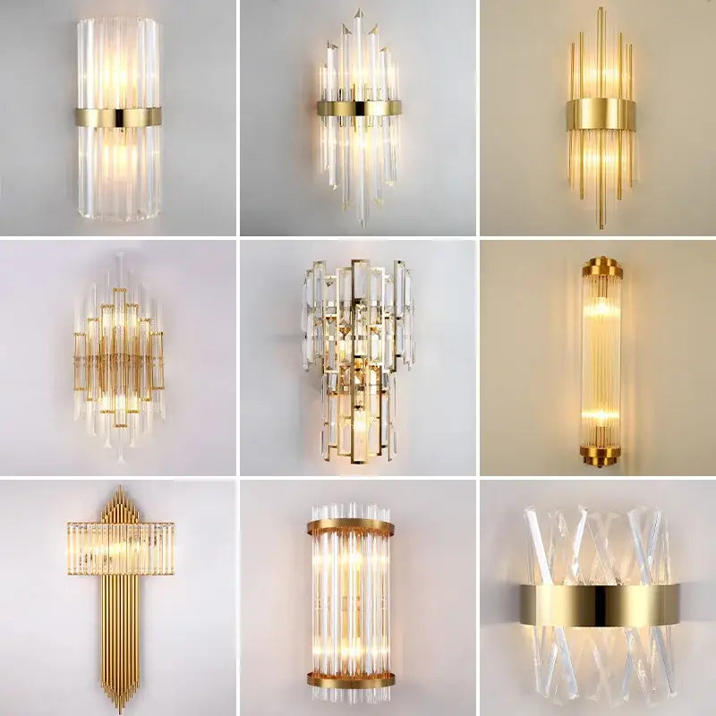 Modern gold and clear glass led wall lamps with a sleek design for elegant bedroom lighting wall lamps