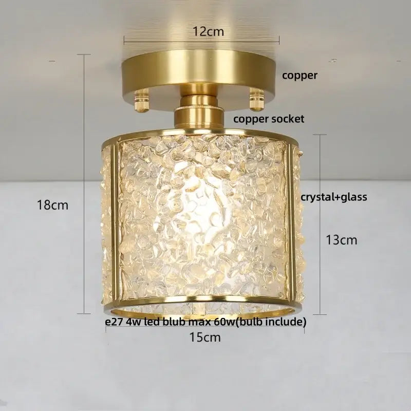A modern ceiling light with a brass copper finish and intricate crystal glass shade from decorbites copper canopy led collection