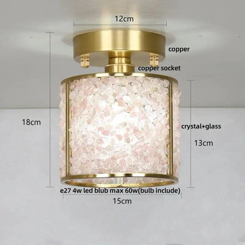 A modern ceiling light with brass copper canopy led frame and translucent pink crystal shade for bedroom decorbites copper canopy