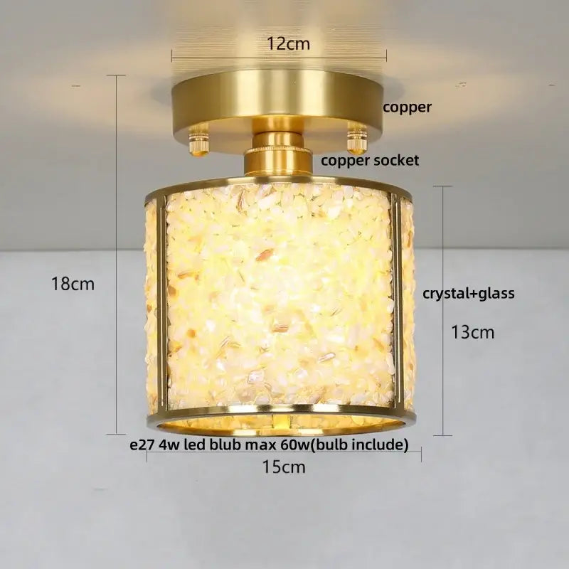 Modern gold and pale green glass mosaic ceiling light with decorbites copper canopy led and illuminated crystal glass shade