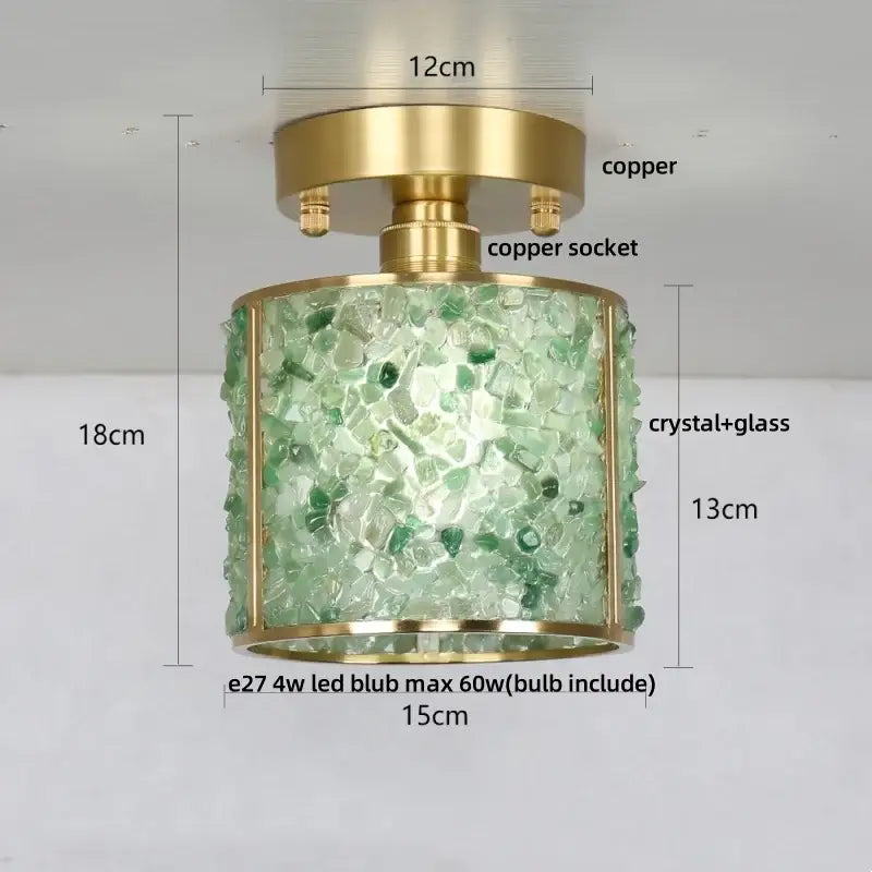 Modern gold and pale green glass mosaic ceiling light with brass copper decorbites copper canopy led fixture