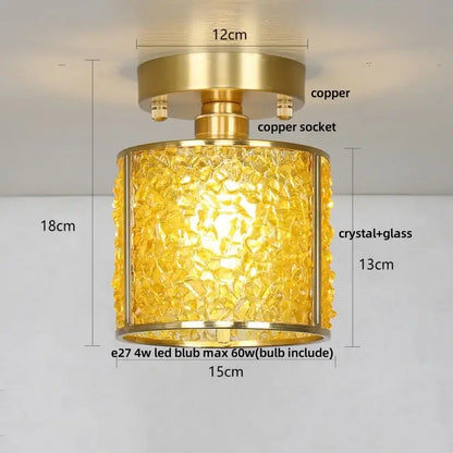 Modern gold ceiling light with textured amber crystal glass shade encased in copper hardware decorbites copper canopy led