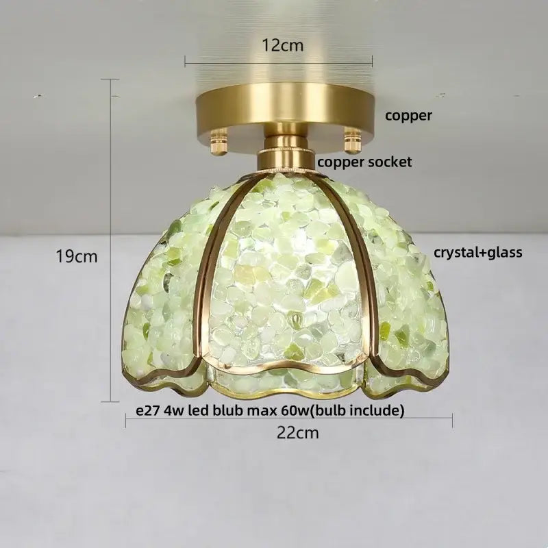 A delicate light green column glass crystal ceiling light with brass copper finish for modern bedroom decorbites column glass