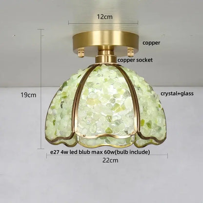 A delicate light green column glass crystal ceiling light with brass copper finish for modern bedroom decorbites column glass