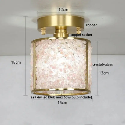 Modern gold and pink column glass crystal ceiling light with brass copper frame and translucent pink shade for bedroom decorbites column glass