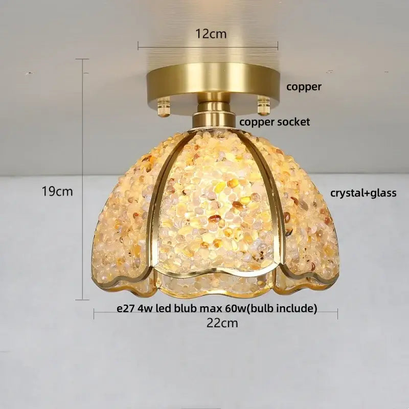 Modern gold and pink column glass crystal ceiling light with warm copper base and amber clear faceted shade decorbites column glass