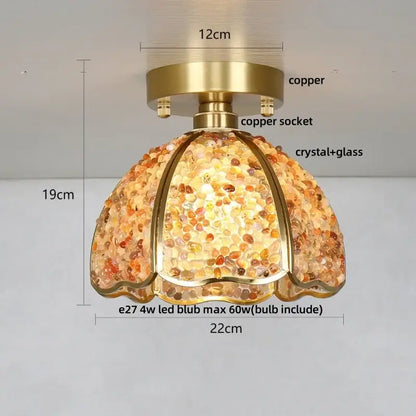 Modern gold and pink column glass crystal ceiling light with warm copper finish and amber mosaic for bedroom decorbites column glass