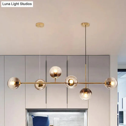 Modern gold and smoke gray globe hanging light with brass finish and five glass globes for dining room island 220v-240v
