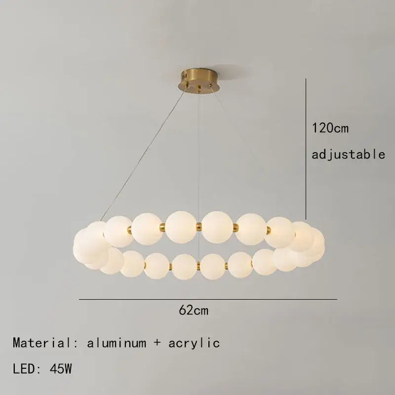 Modern gold and white acrylic led chandelier with frosted spheres brass accents and adjustable 120cm drop for living rooms decorbites acrylic led