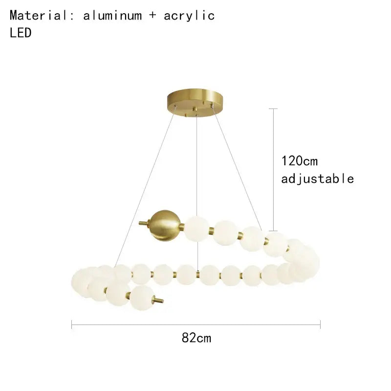 Modern gold and white acrylic led chandelier with brass and frosted acrylic beads and adjustable height decorbites acrylic led