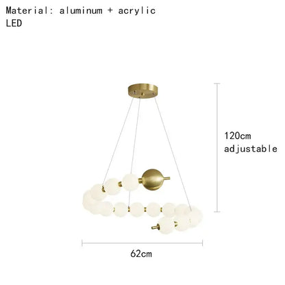 Modern gold and white acrylic led chandelier with frosted spheres and aluminum accents, adjustable to 120cm decorbites acrylic led