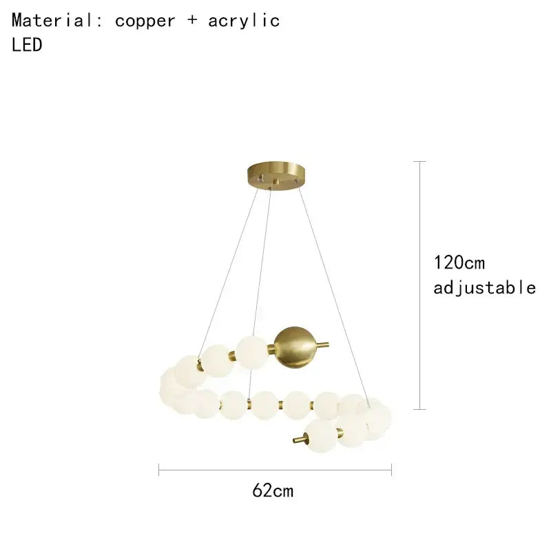 Modern gold and white acrylic led chandelier with brass copper finish and frosted glass spheres by decorbites acrylic led