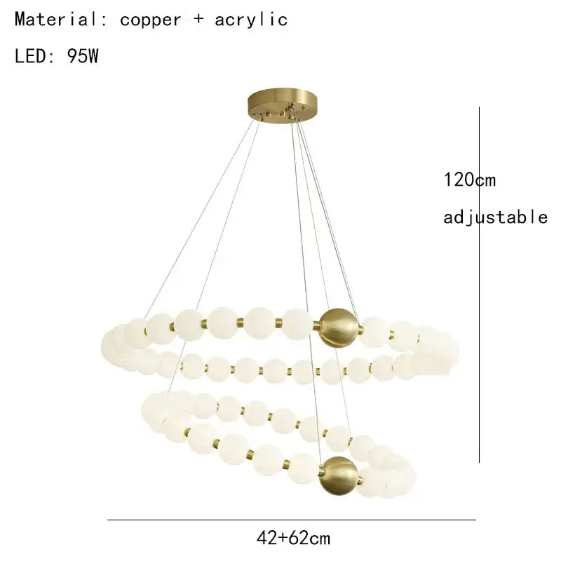 Modern gold and white decorbites acrylic led chandelier with three frosted acrylic rings and brass accents for living room decor