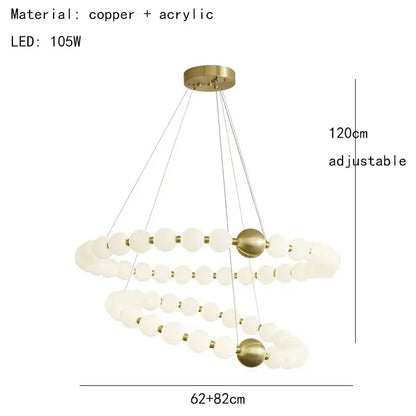 Modern gold and white acrylic led chandelier with frosted spheres and brass accents adjustable to 120cm by decorbites acrylic led