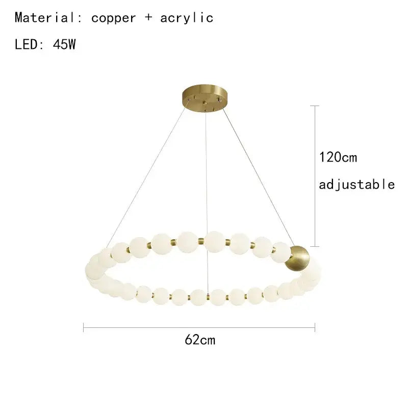 Modern gold and white acrylic led chandelier with frosted beads brass accents and copper mount by decorbites acrylic led