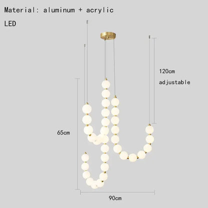 Modern gold and white acrylic led chandelier featuring a gold-toned cactus pendant light with frosted acrylic spheres by decorbites acrylic led