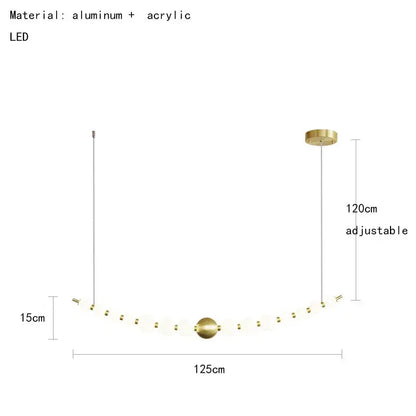 Modern gold and white decorbites acrylic led chandelier with curved frosted spheres and aluminum accents, adjustable 120cm drop