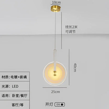 Modern gold and white circular glass led chandelier with sleek pendant light and adjustable 2-meter led cord decorbites circular glass