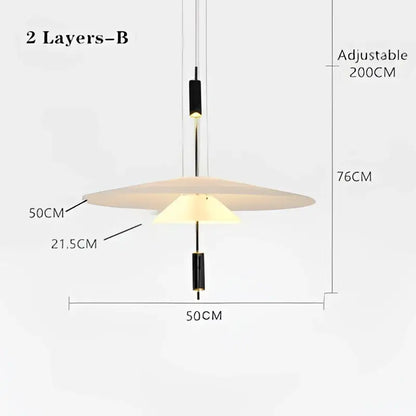 Modern gold and white designer saucer ufo pendant light with two-tiered matte black and off-white layers for living room decorbites