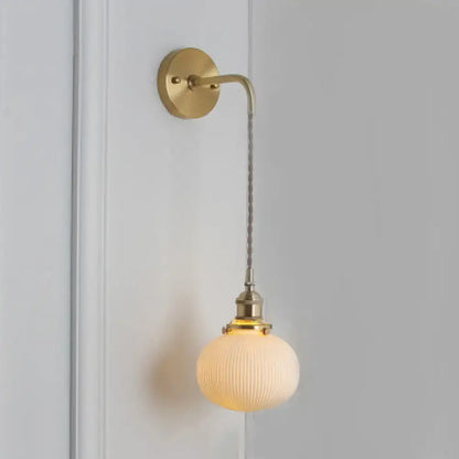 Decorbites™ modern porcelain wall lamp with brass socket features a warm led incandescent dining room light with ridged glass
