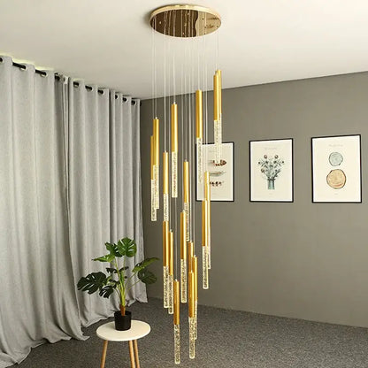 Modern gold art deco crystal led chandelier with clear crystal accents hanging from circular mount decorbites crystal led