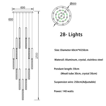 Modern gold art deco crystal led chandelier with 28 lights, circular aluminum frame, and decorbites crystal led accents for living room decor