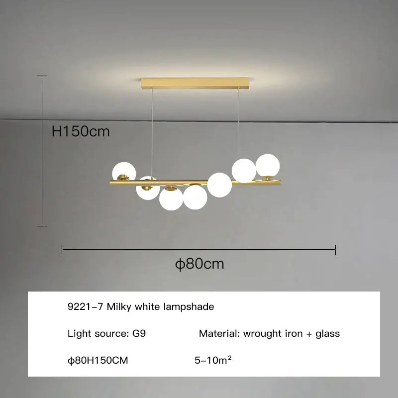 Modern gold ball g9 led ceiling chandelier with gold-toned pendant light and milky white decorbites glass ball shades