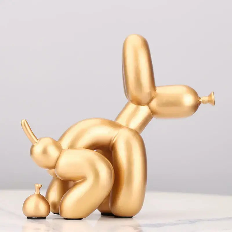 Modern gold balloon dog statue resin art sculpture with sleek glossy finish and minimalist design for living room decor