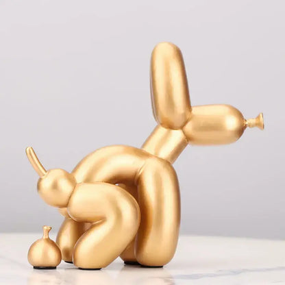 Modern gold balloon dog statue resin art sculpture with sleek glossy finish and minimalist design for living room decor