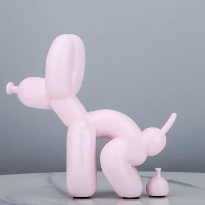 A sleek matte-finish pink balloon dog statue resin art sculpture for modern living room decor with glossy sheen
