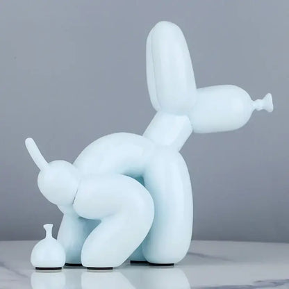 A sleek light blue resin balloon dog statue with glossy finish and minimalist design for modern living room decor