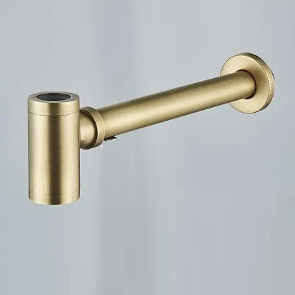 Brass-colored bathroom drain pipe with brushed finish in modern gold basin tap kit featuring deodorization function