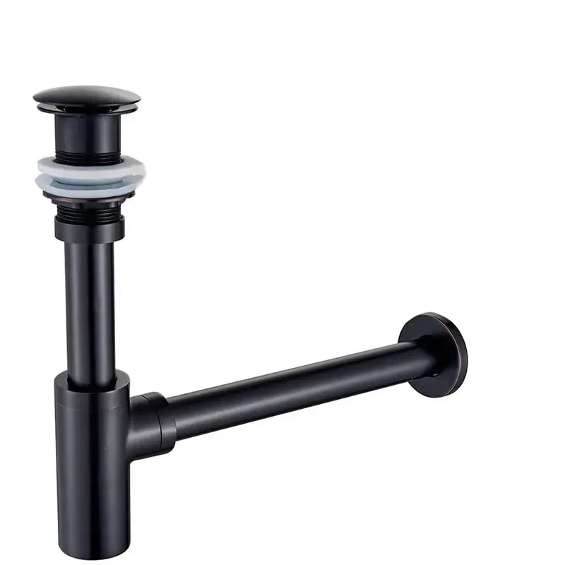 Black matte-finish undermount sink drain pipe with modern design for modern gold basin tap kit with deodorization feature
