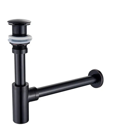 Black matte-finish undermount sink drain pipe with modern design for modern gold basin tap kit with deodorization feature