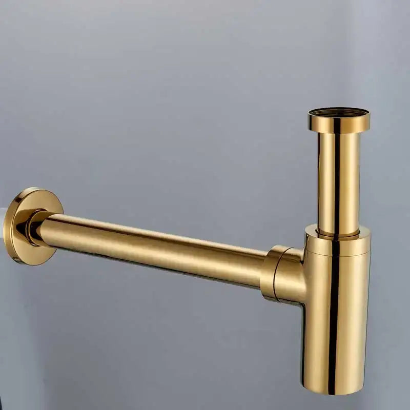 Modern gold basin tap siphon kit featuring a sleek, polished metallic finish for bathroom pop up drain installation