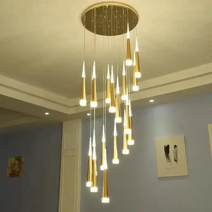 Modern gold black acrylic led chandelier with multiple tapered cone-shaped lights for staircase decorbites black acrylic design