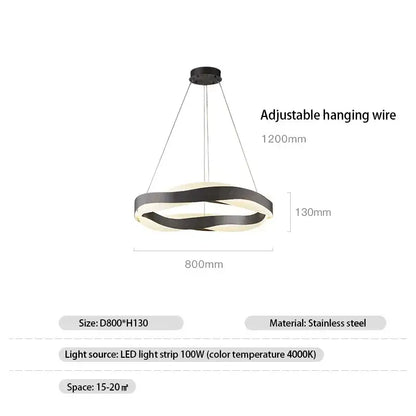 Modern gold and black circle pendant light with elegant black stainless steel ring and led strip lighting