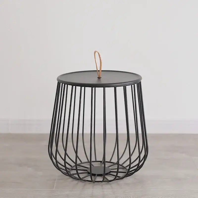 Modern gold and black coffee table wireframe side table with round top and light brown leather handle for living room decorbites gold pumpkin coffee use