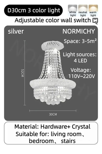 Silver chandelier pendant light with crystal accents stainless steel metal finish and adjustable color lighting for dining room