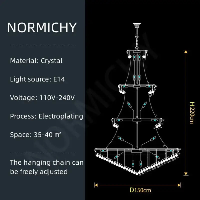 Modern gold and black crystal pendant light with tiered electroplated metal finish and e14 stainless steel light source