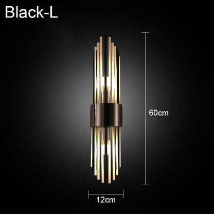 Modern gold and black crystal wall lamp with vertical glass rods and metallic band for living room decorbites crystal wall lamp