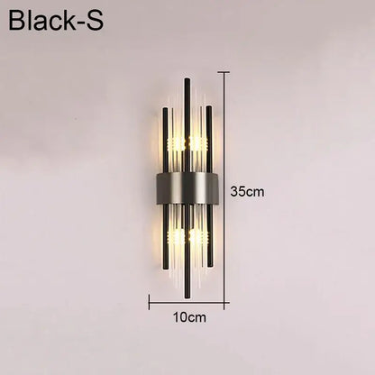 Modern gold and black decorbites crystal wall lamp with sleek vertical rods and clear glass accents for living room wall lamp decor